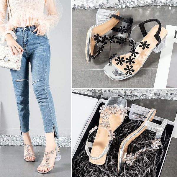 

sandals clear heels slippers women summer shoes woman transparent high pumps wedding jelly for yvcp, Black