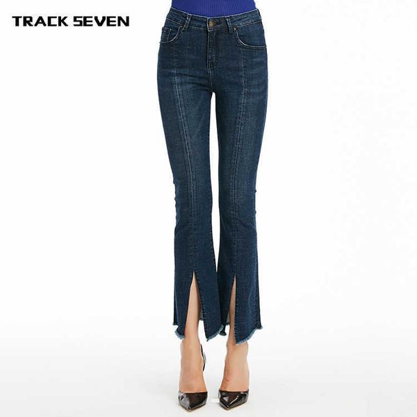 

fashion jeans trackseven autumn split high waist micro ra women's elastic slim pants, Blue
