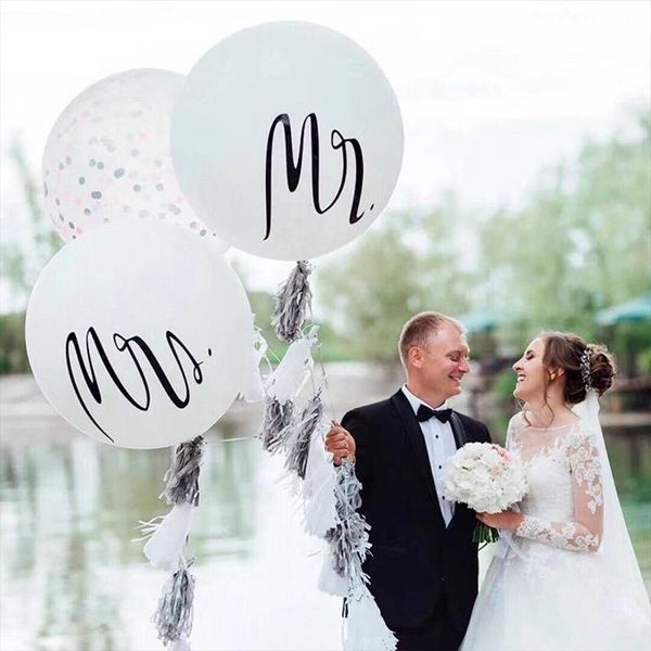 

party decoration 2pcs 36inch mr mrs white latex balloons for wedding party,bridal bride to be, engaged air globos ballons decor