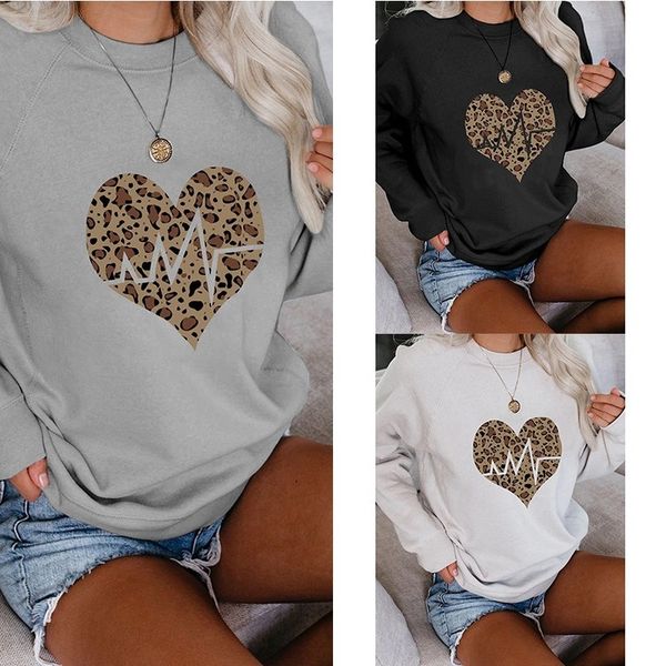 

women's hoodies & sweatshirts european and american clothing round neck long sleeve pullover sweater casual heart-shaped printed x, Black
