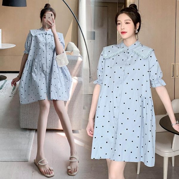 

maternity dresses 61078# clothes nursing dress loose polka dot pregnant women pregnancy breastfeeding, White