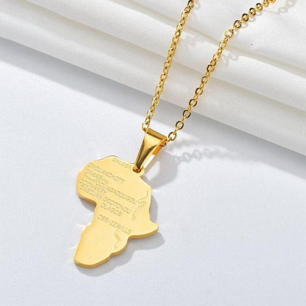 

stainless steel necklace for women man africa map gold and silver color pendant engagement jewelry chains