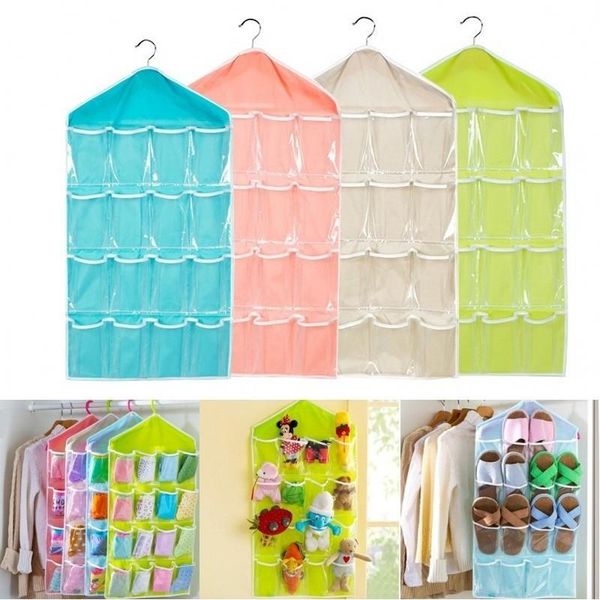 

drop 16pockets hanging bag clear socks bra underwear rack hanger storage organizer boxes & bins
