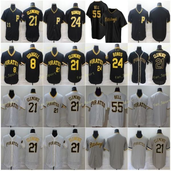 

mens 21 roberto clemente baseball jerseys 8 willie stargell 24 barry bonds 55 josh bell stitched cool base flexbase team white grey black, Blue;black