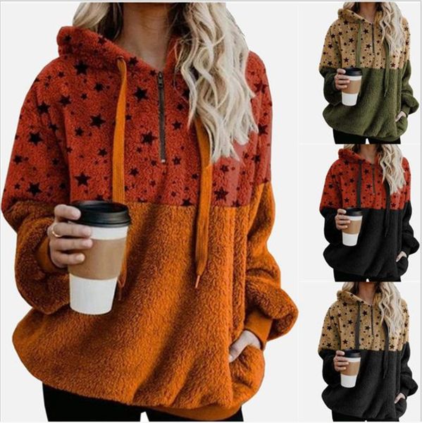 

hoodies women's wool sweater with half zip-neck panels pocket thicken autumn female clothes, Black