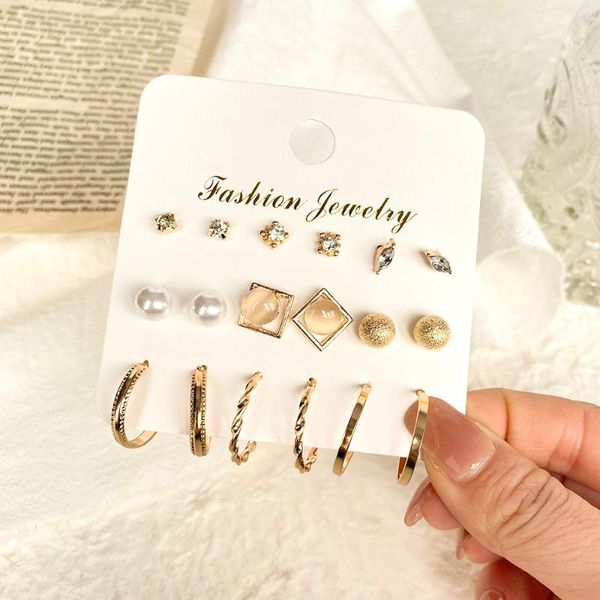

fashion earrings set for women trendy flower round geometric metal stud earring 2021 trend female jewelry, Golden;silver