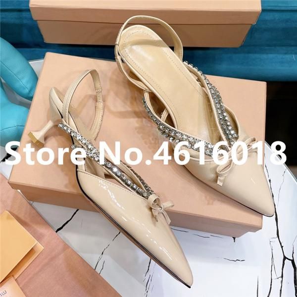 

sandals 2021 women desginer woman shoes lady bow tie design pointed toe high heel crystal genuine leather sandal, Black