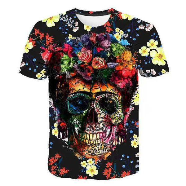 

skull pattern men's 3d printed t-shirt visual impact party streetwear punk gothic round neck american muscle style short sleeves, White;black
