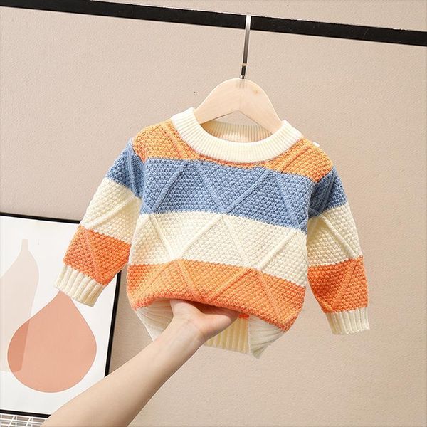 

spring autumn winter children kids long sleeve o neck rhombus color block knitwear sweater baby boys knitted pullover jumpers, Blue