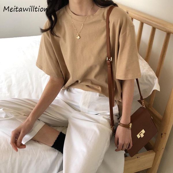 

women's t-shirt summer cotton basic women casual solid o-neck short sleeve tee shirts 2021 harajuku loose white