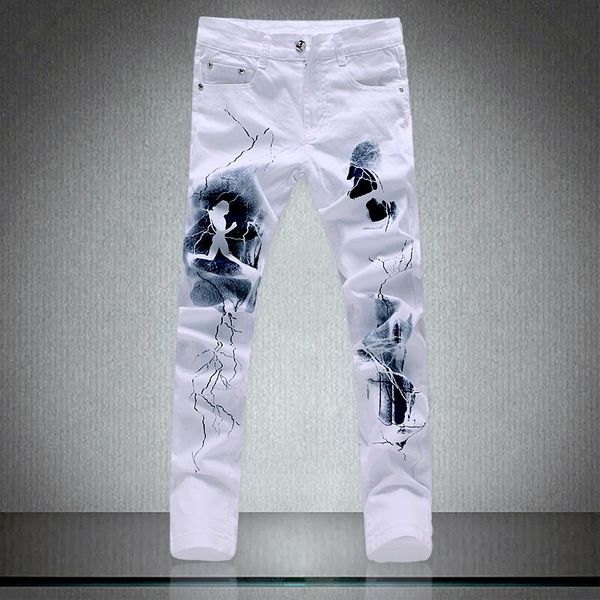 

Men's Jeans White Fashion Men Unique Lighting And Man Printing Cotton Large Size 40 For 2021, Blue