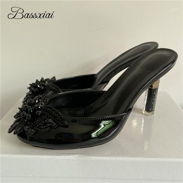 

sandals beading sequins butterfly-flower party shoes woman carved letter lip-stick high heel patent leather women summer1, Black