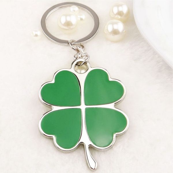 50 pcs Festa Favor Aço Inoxidável Folha Verde Keychain 4cm Moda Criativa Quatro Folhas Trevo Lucky Chaveiros Jóias Keyring à venda