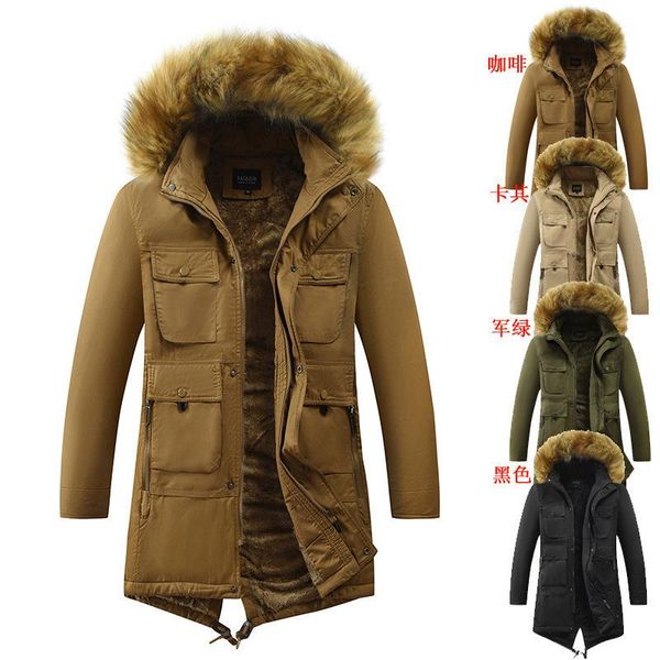 

men's jackets winter cotton padded clothes plush thickened large hooded multi pocket, Black;brown