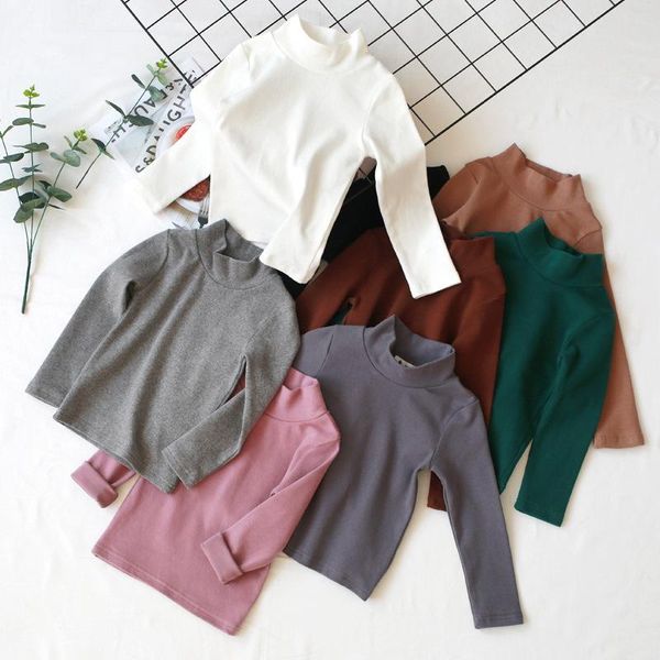 

shirts 2021 year toddler girls casual spring kids long sleeve clothes pure color cotton turtleneck for children, White;black