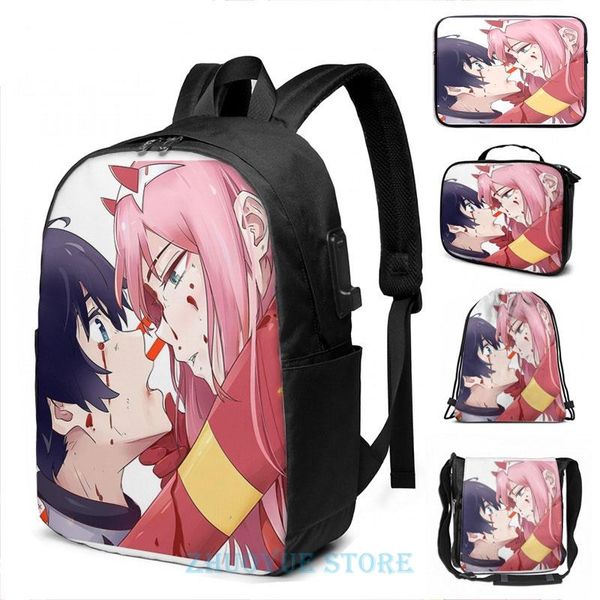 

backpack zero two - darling in the franxx strelizia (2) usb charge men school bags women bag travel laptop