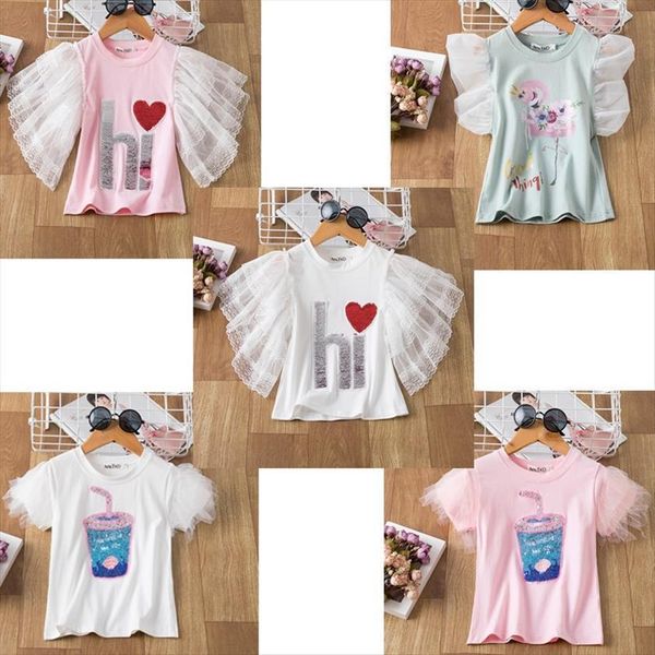 

summer fashion girls unicorn t shirt children short sleeves red love cotton kids boys cartoon print tees birthday clothes, Blue