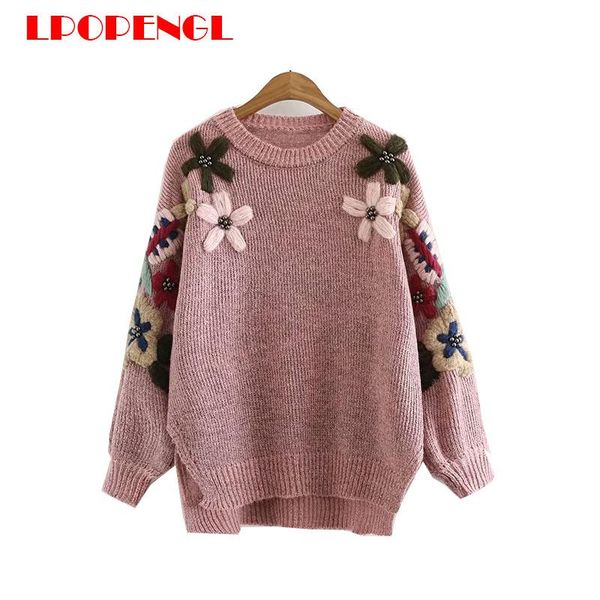 

autumn winter knitted pullover sweater 2021 regular embroidery ladies fashion wild sweet style long sleeve round neck women's sweaters, White;black
