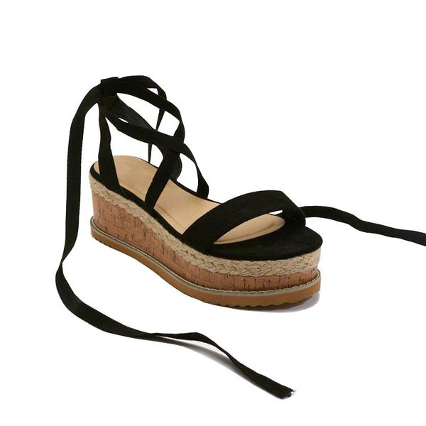 

sandals women's black suede tie leg flatform espadrille up