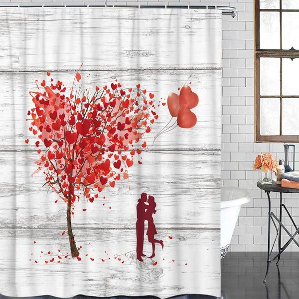 

valentine's day love tree balloon couple shower curtain polyester fabric waterproof curtains modern bathroom