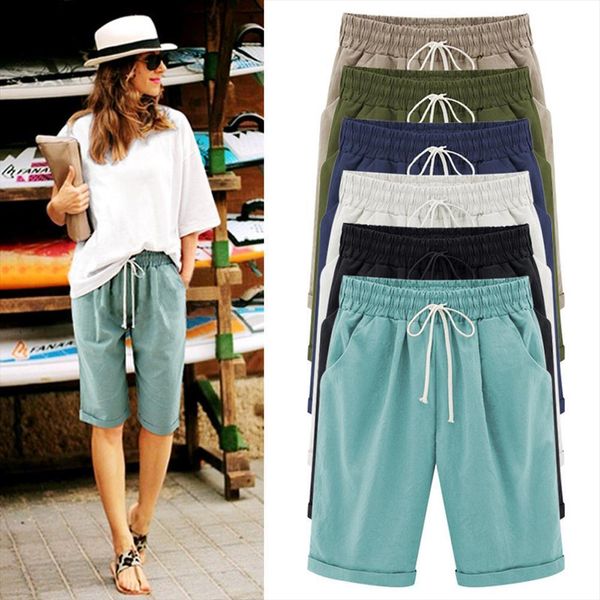 

oversized summer cotton linen casual womens shorts drawstring elastic loose trousers plus size s 8xl, White;black