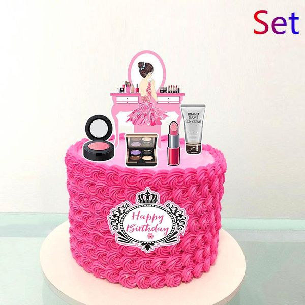 

other festive & party supplies 6pcs/set paperboard birthday cake decoration card beauty makeup series lipstick eye skin care products