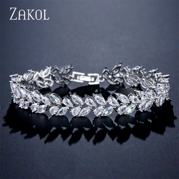 

zakol fashion cubic zirconia leaf bracelet for women bridal wedding party jewelry fsbp2126 211124, Black