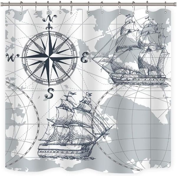 

shower curtains sailboat map curtain boat sketch ship wheel compass anchor décor