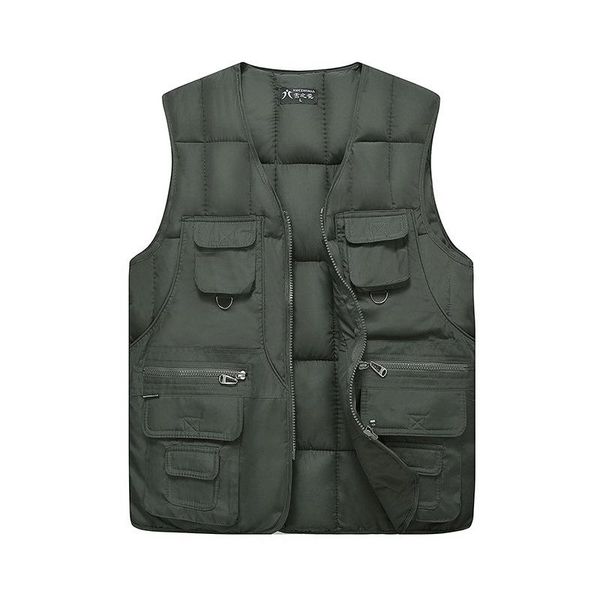 

military style men's vest multi-pocket fishing pographer autumn and winter down cotton jacket tooling vests, Black;white