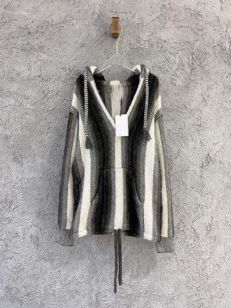 

women's sweaters 2021 autumn women luxury 75% wool striped hooded knitted sweater jumpers for female gdnz 10.06, White;black