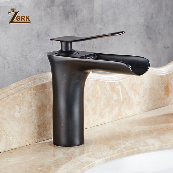 

bathroom sink faucets zgrk solid brass faucet black bronze waterfall single handle deck mounted cold mixer taps
