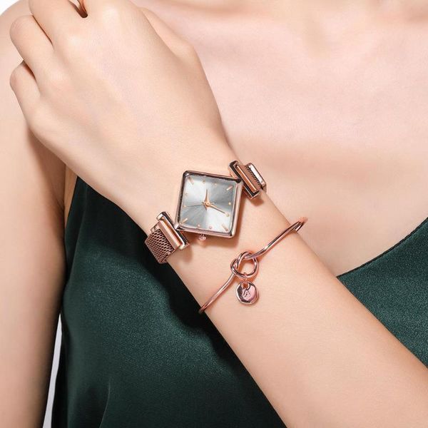 

wristwatches simple rectangle magnet watches charm diamond fashion women watch quality ladies female quartz clock montre femme, Slivery;brown