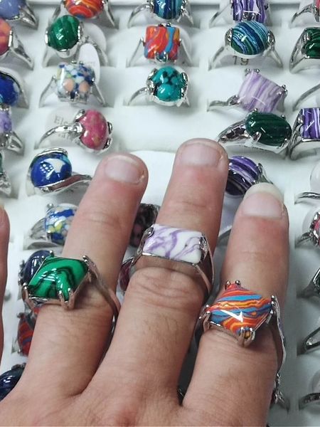 

stripe mix colors natural stone crystal ring, Silver