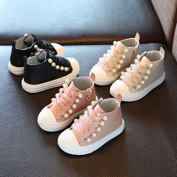 

spring autumn new kids shoes school perfect rivet pearl design girls princess boots er soft and comfortab 1-6 years old, Black;red