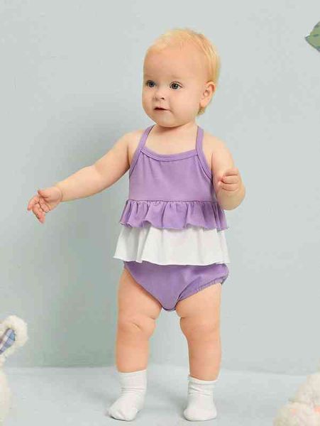 

baby layered ruffle trim cami bodysuit she, Blue