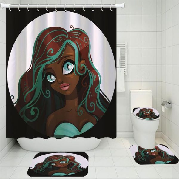 

3/4 pieces beautiful african woman shower curtains sets for bathroom carpet christmas gift toilet mat 3d print set