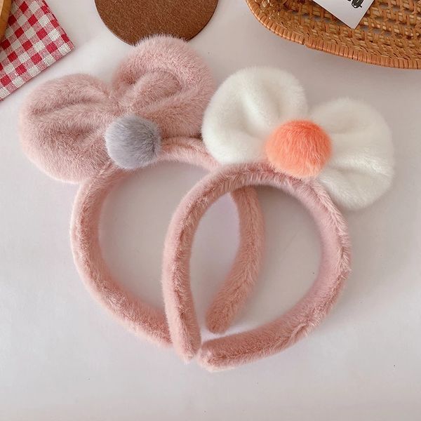 Koreanische Süße Mädchen Einfache Hairball Große Schleife Plüsch Haarband Mode kinder Gesicht Waschen Haar Zubehör Nette Kinder Kopfschmuck