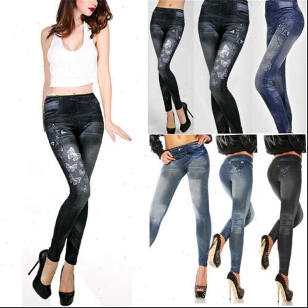 

high waist skinny fit jeggings womens leggings stretchable denim pecil print pants woman skintight, Black