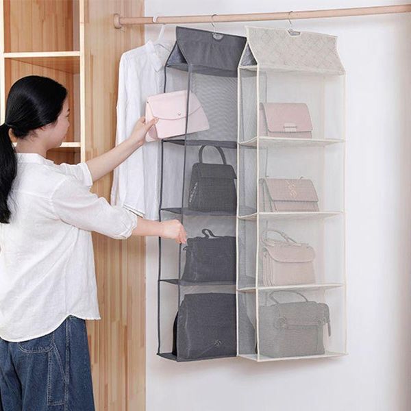 

storage boxes & bins 3/4 pocket clear hanging purse handbag tote bag organizer closet foldabe x4yd