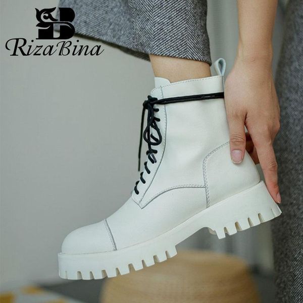 

boots rizabina women winter ankle genuine leather zipper shoes fashion cool short footwear size 34-39 blie, Black