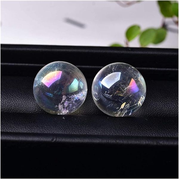 

decorative objects & figurines natural aura crystal ball colourful rainbow clear quartz healing stone gemstone ornaments electroplated ore m