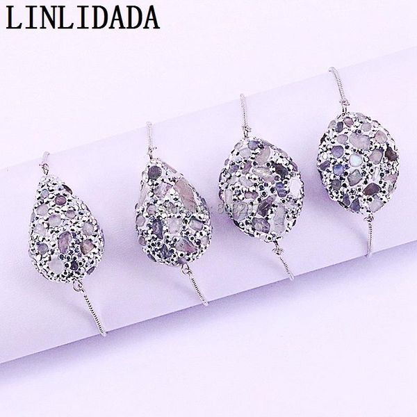 

link, chain 10pcs natural quartz stone white crystal rhinestone paved handmade slid adjustable bracelets for women, Black