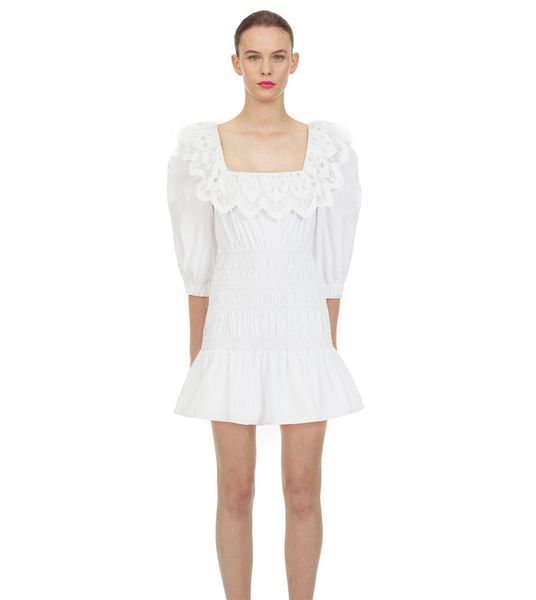 

summer elegant bow white cotton embroidery women dress backless half sleeve a-line mini dress female, Black;gray