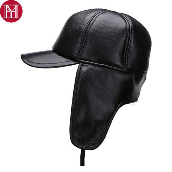 

berets winter men real genuine sheepskin leather bomber hats warm thick male cap earflaps outdoor caps, Blue;gray