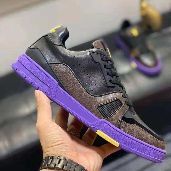 

fashion quality designer shoes woman real leather handmade multicolor gradient technical sneakers men women shoes trainers dq01 043, Black