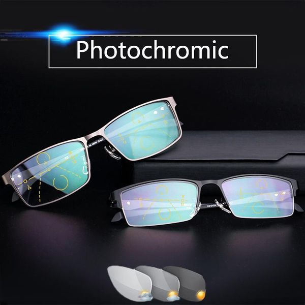 

sunglasses progressive multifocal pochromic reading glasses men half frame metal presbyopic tr90 black anti blue light eyewear, White;black