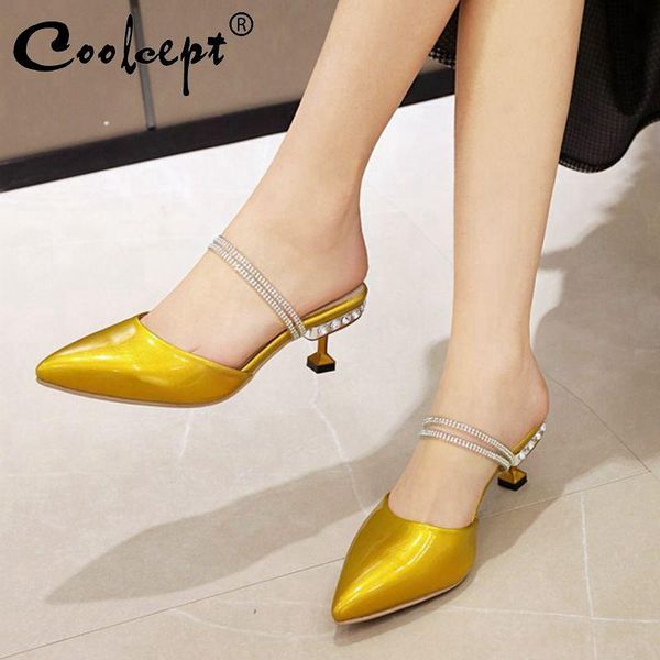 

coolcept solid color shoes women plus size 33-43 fashion sandals crystal bling daily outdoor casual female slippers, Black