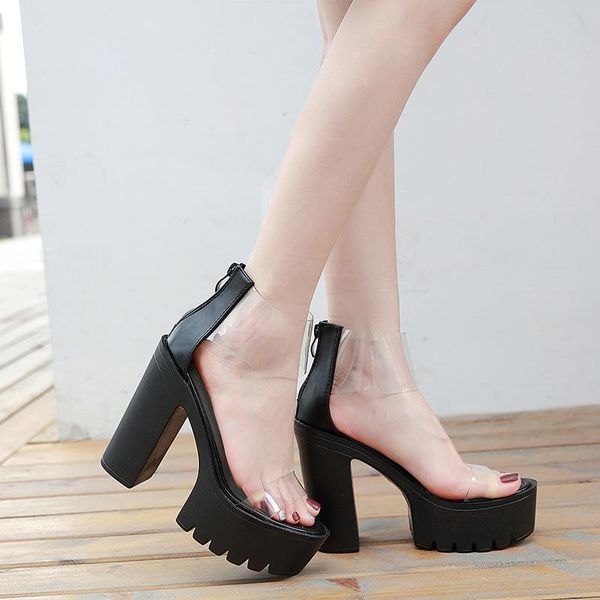

women's sandals for women ladies platform chunky-heel club hollow cool shoes black square heel -488-8