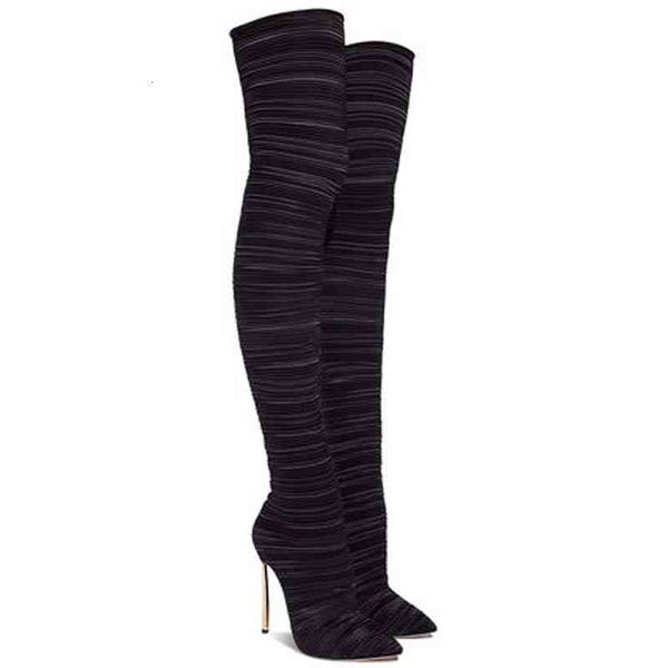 

heels 8cm high platform over the knee snow women boots shoes woman autumn winter botas thin red, Black