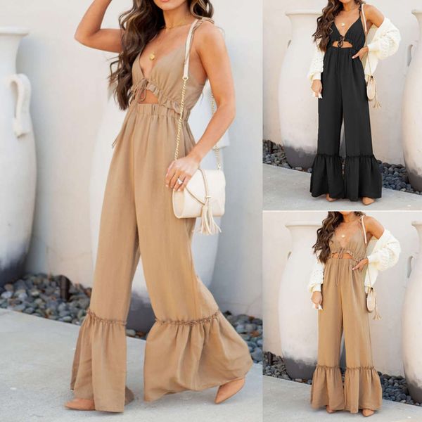 

2021 summer new solid color jumpsuit, Black;white